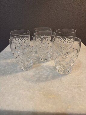 Vintage Bohemia Crystal Diamond Tumblers Glasses 8oz Cut Pattern Set 6 Boxed